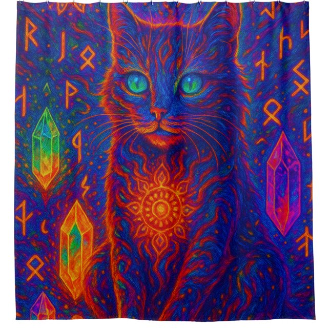 Sacred Neon Cat Duschvorhang (Vorderseite)