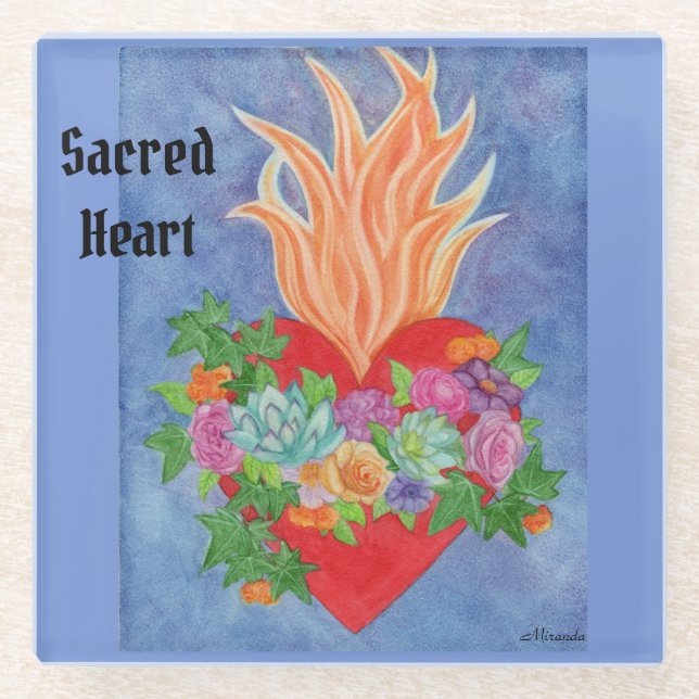 Sacro Heart Glass Untersetzer Kunstvoll rosa Kunst (Vorderseite)