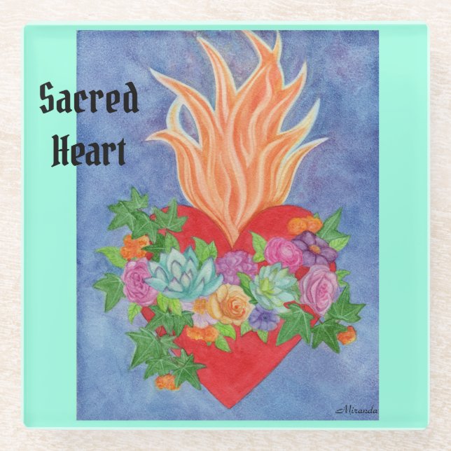 Sacro Heart Glass Untersetzer Kunstvoll rosa Kunst (Vorderseite)