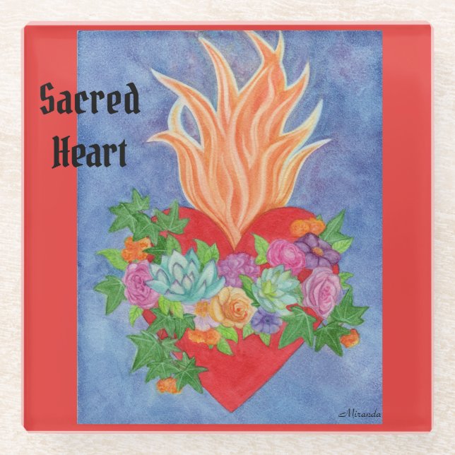 Sacro Heart Glass Untersetzer Kunstvoll rosa Kunst (Vorderseite)