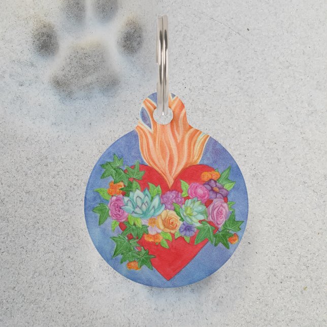 Sacro Heart Watercolor Personalisiert Cat Dog Haustiermarke (Von Creator hochgeladen)