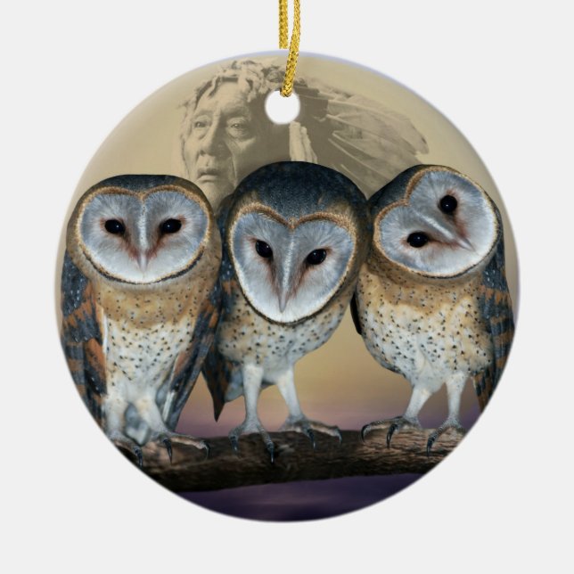 Sacro Owl North Amerikanische Ureinwohner Keramik Ornament (Vorne)