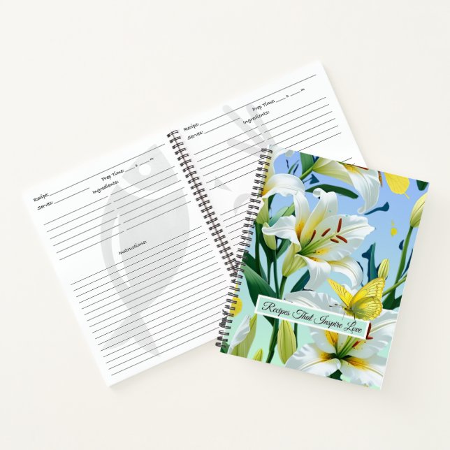 Sacro Recipe Journal White Lily Yellow Butterfly Notizbuch (Innenseite)