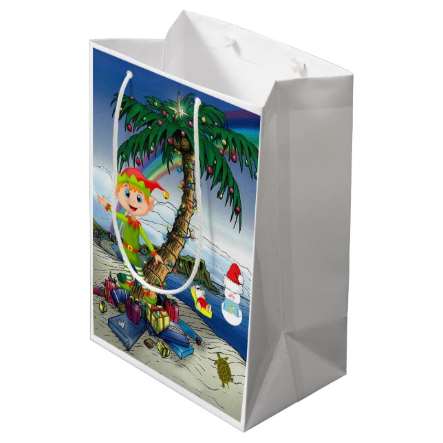 Sacs cadeaux de Noël Elf, Beach Bum Père Noël (Dos Angle)
