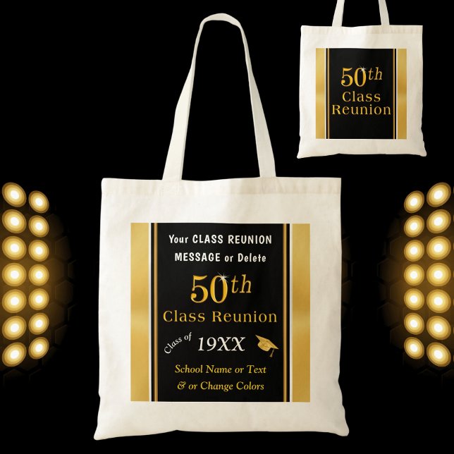 Sacs cadeaux de réunion de 50e classe, vos COULEUR (Class Reunion Gift Bag Ideas. Personalized 50th Class Reunion Gifts. High School Reunion Gifts. )