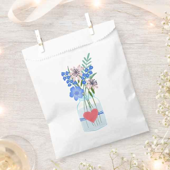 Sacs de Faveur de Pot de Maçon Floral Bleu (Coupé)