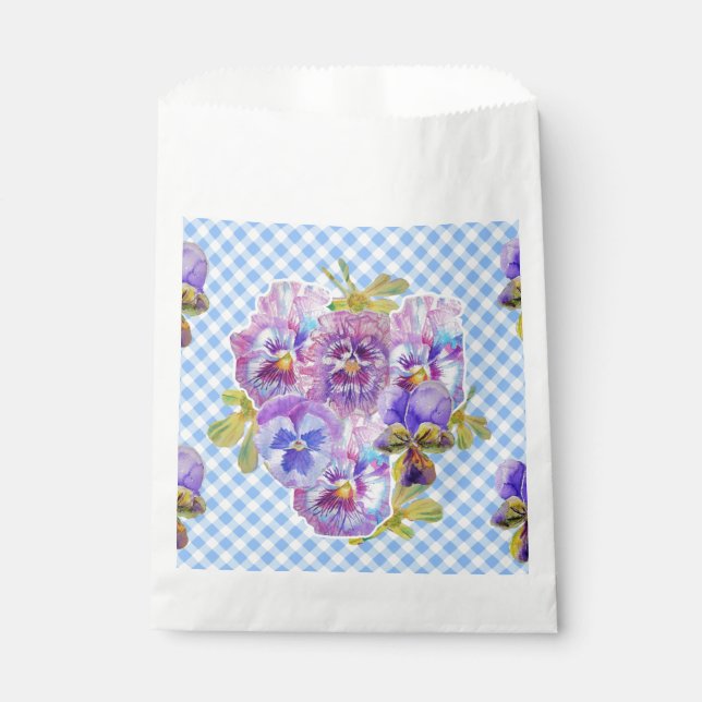 Sacs de fête floraux à carreaux Pansy bleus (Devant)