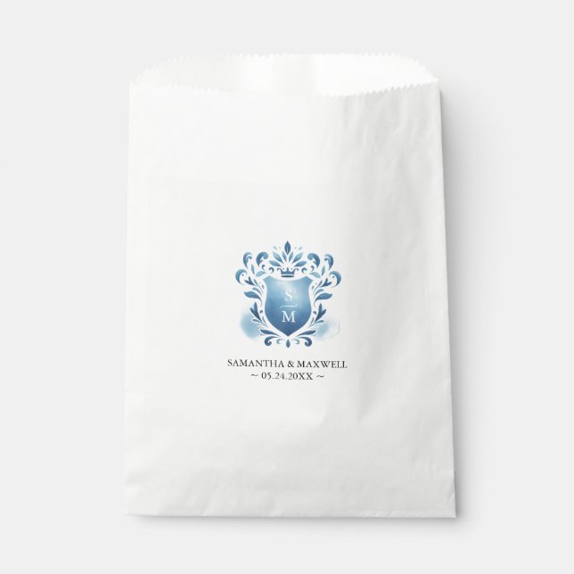 Sacs de mariage Favor Bleu Monogramme Crest (Devant)