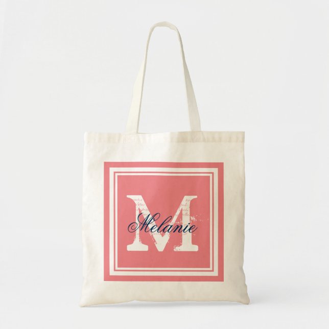 Sacs fourre-tout de mariage monogramme corail et m (Devant)