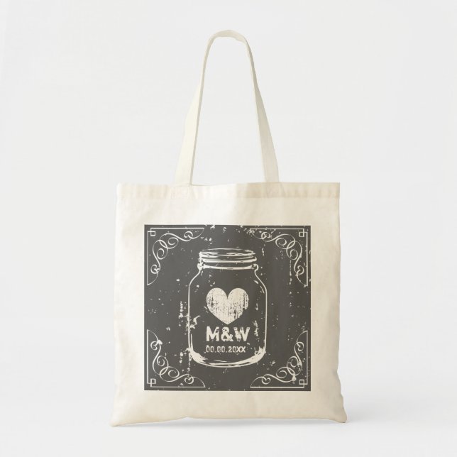 sacs fourre-tout de mariage vintage mason jar mono (Devant)