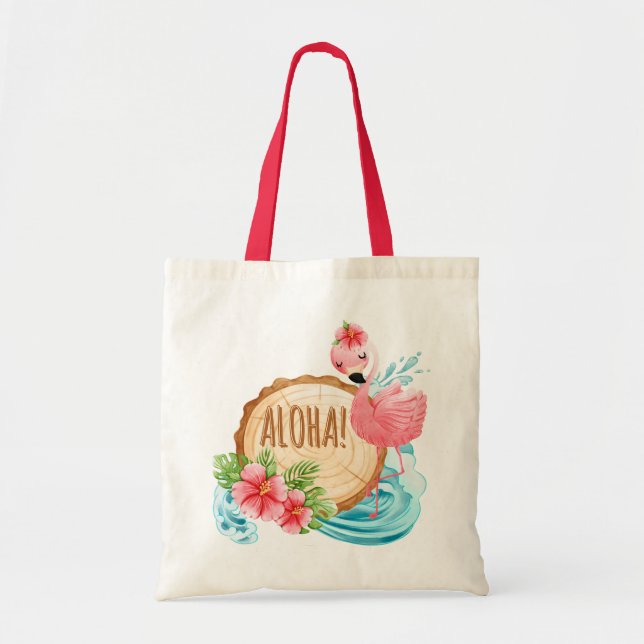 sacs fourre-tout de plage girly flamingo nom perso (Devant)