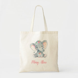 Sacs fourre-tout éléphants (Personnalisés) rose fl