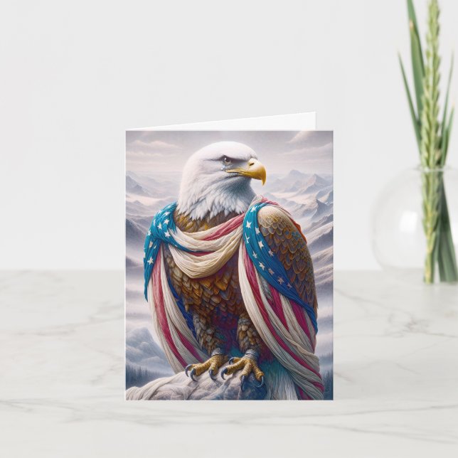 Sad Bald Adler mit amerikanischer Flagge Karte (Vorderseite)