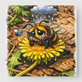 Sad Bee Quadratische Wanduhr