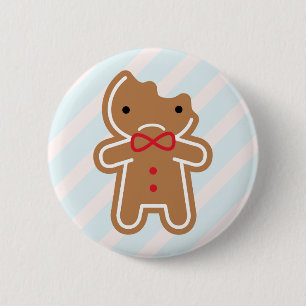 Sad Bitten Kawaii Gingerbread Man Button