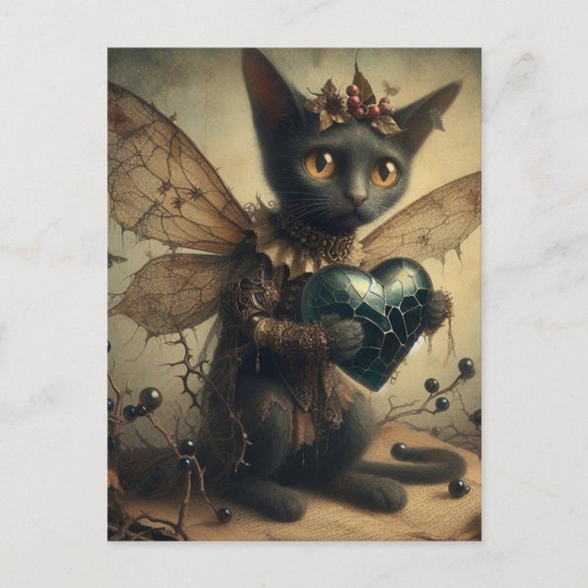 Sad Black Cat Fairy Postkarte (Vorderseite)