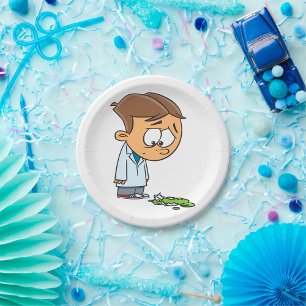 Sad Boy Scientist mit gebrochenem Experiment Pappteller