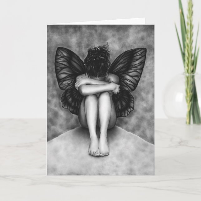 Sad Butterfly Girl Grußkarte Karte (Vorderseite)