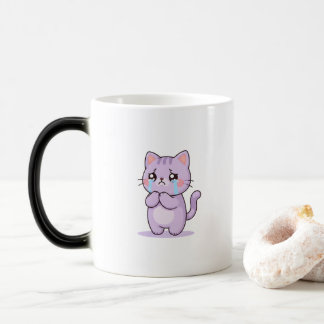 Sad Cat Cute Cartoon Character Verwandlungstasse