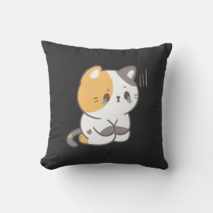 Sad Cat in Grunge, Sad Cat Emoji T - Shirt Kissen
