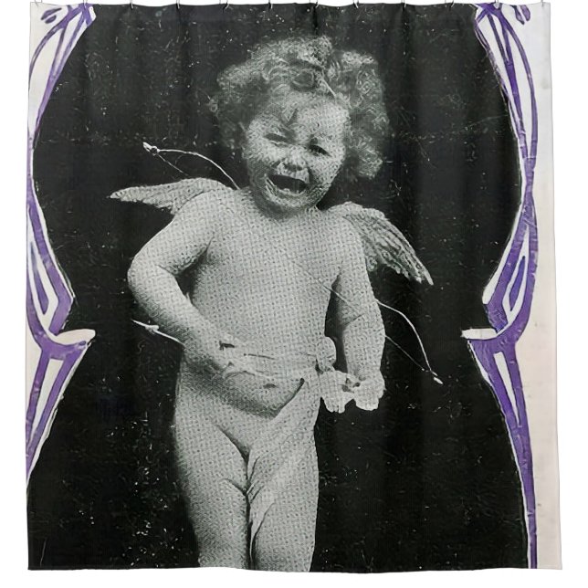 Sad Cherub Angel Print Duschvorhang (Vorderseite)