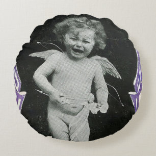 Sad Cherub Angel Print Rundes Kissen