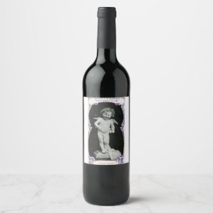 Sad Cherub Angel Print Weinetikett