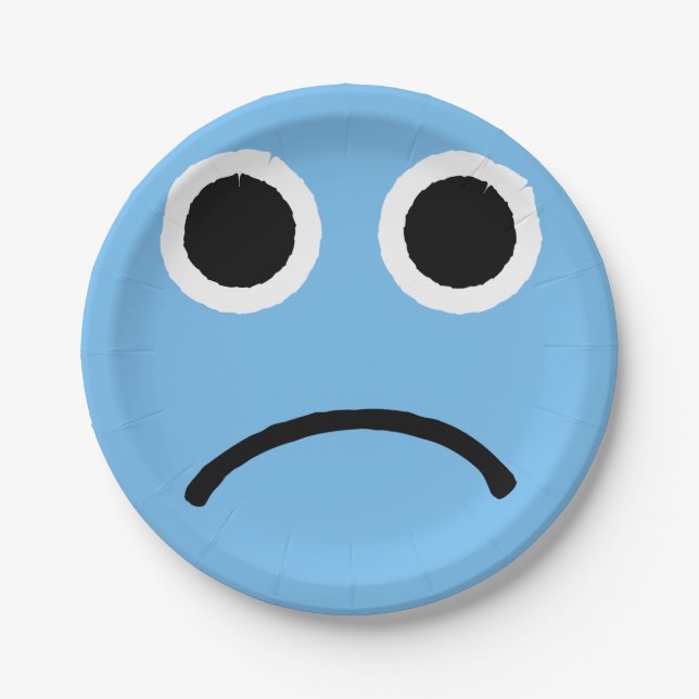 Sad Face Blue Frowning Emoticon Emoji Pappteller (Vorderseite)