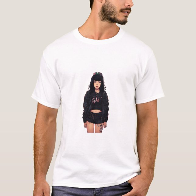 Sad Girl Lex Logo Female Grunge Angesagt-Hop Anime T-Shirt (Vorderseite)