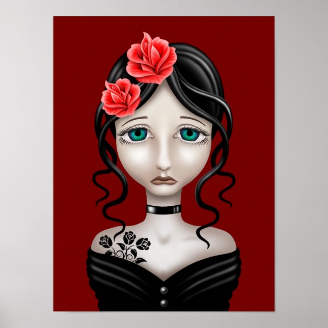 Sad Girl mit Rote Rosen Poster (Vorne)