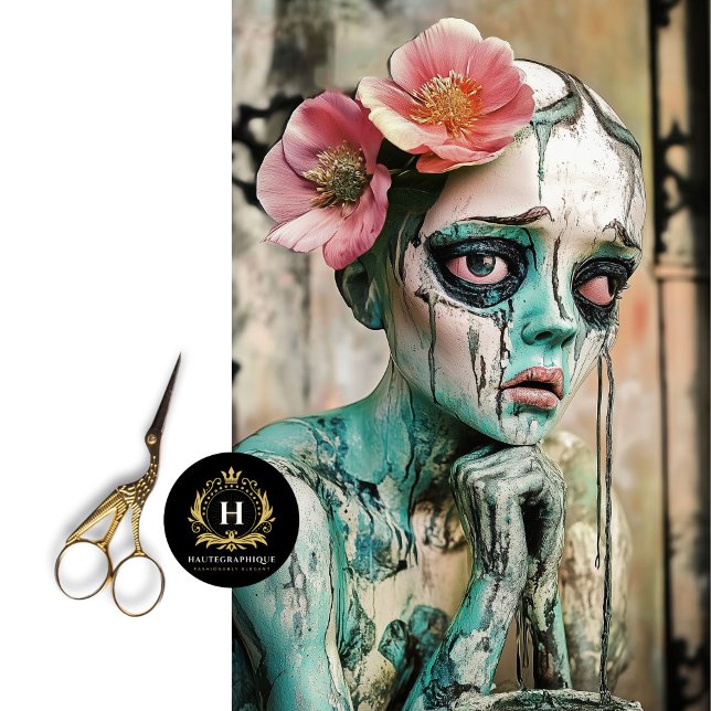 Sad Gothic Gargoyle mit floraler Crown Decoupage Seidenpapier (Von Creator hochgeladen)