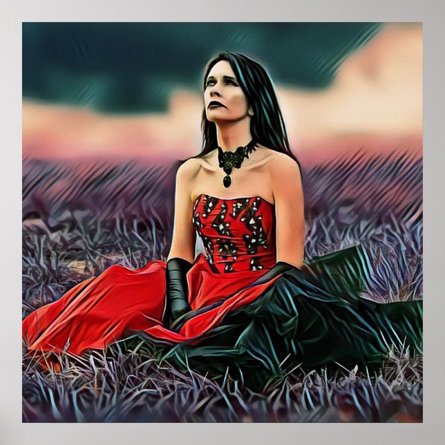 Sad Gothic Girl sitzt außerhalb von Poster (Vorne)