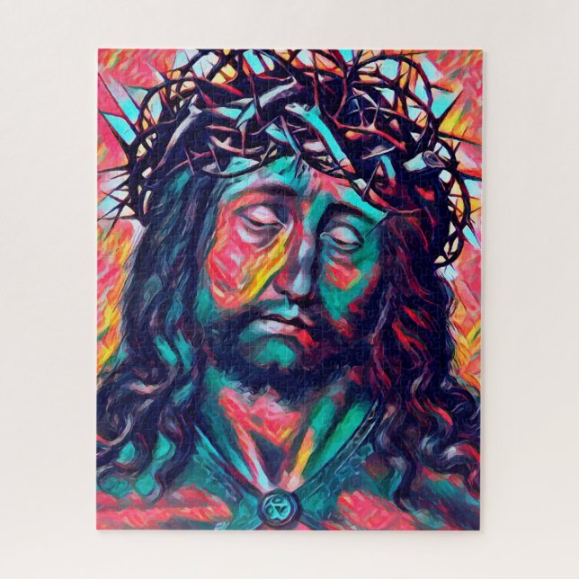 Sad Jesus Christus Gesicht Thorn Crown Abstrakte K (Vertikal)