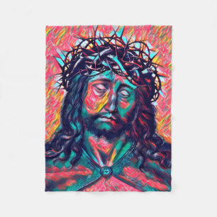 Sad Jesus Christus Gesicht Thorn Crown Abstrakte K Fleecedecke