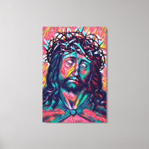 Sad Jesus Christus Gesicht Thorn Crown Abstrakte K Leinwanddruck