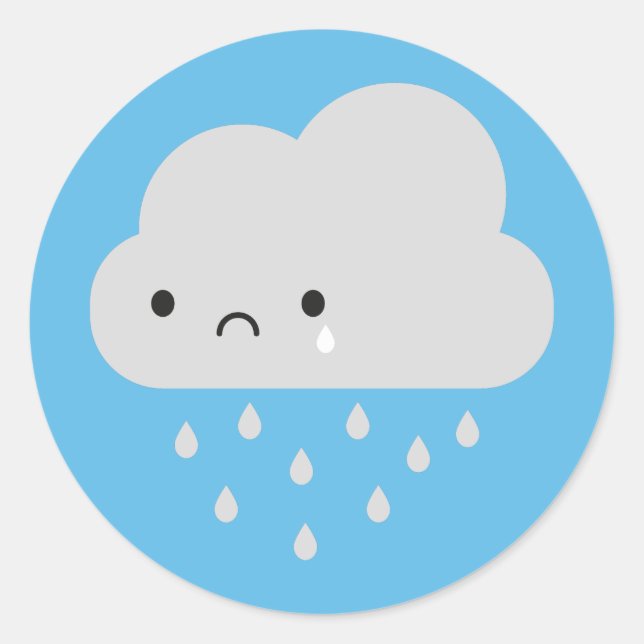 Sad Kawaii Rain Cloud Runder Aufkleber (Vorderseite)