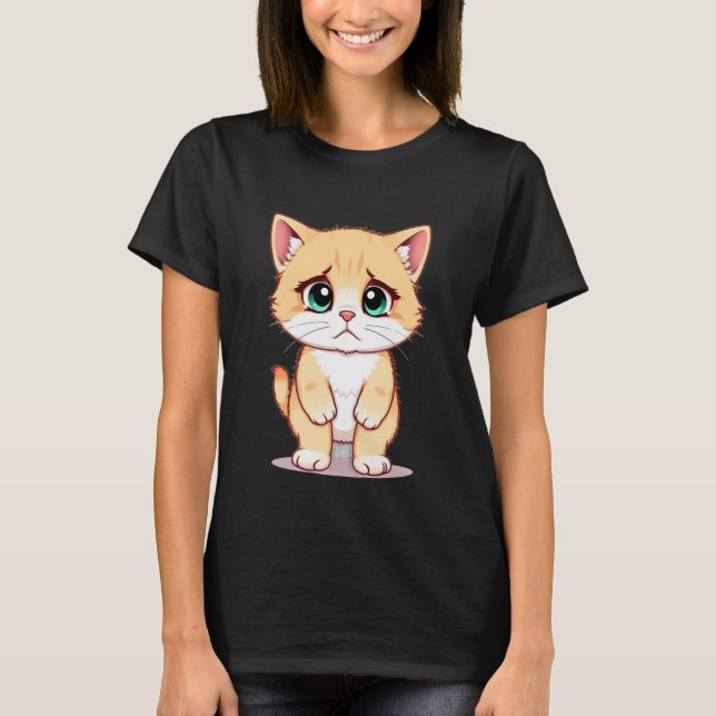 Sad Kitten Meme Standing Cat Silly Funny Cat Lover T-Shirt (Vorderseite)