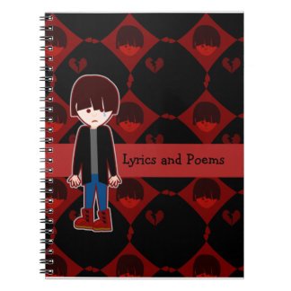 Sad Lonely Emo Boy Fun Cartoon Art Design Notizblock