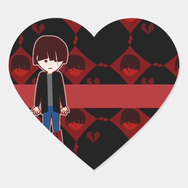 Sad Lonely Emo Boy Herz-Aufkleber (Vorderseite)