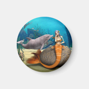 Sad Mermaid und Dolphin Magnet