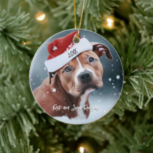 Sad Pit Bull mit Weihnachten in der Weihnachtsmann Keramik Ornament