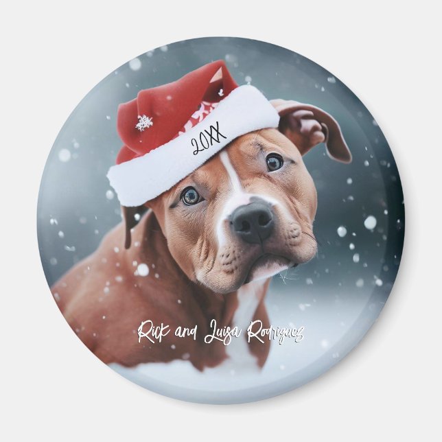 Sad Pit Bull mit Weihnachten in der Weihnachtsmann Magnet (Vorne)