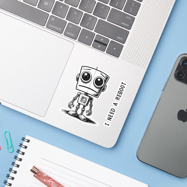 Sad Robot - Ich brauche einen Neustart Aufkleber (Laptop mit iPhone)