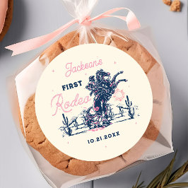 Saddle up First Rodeo Cowboy Birthday Runder Aufkleber