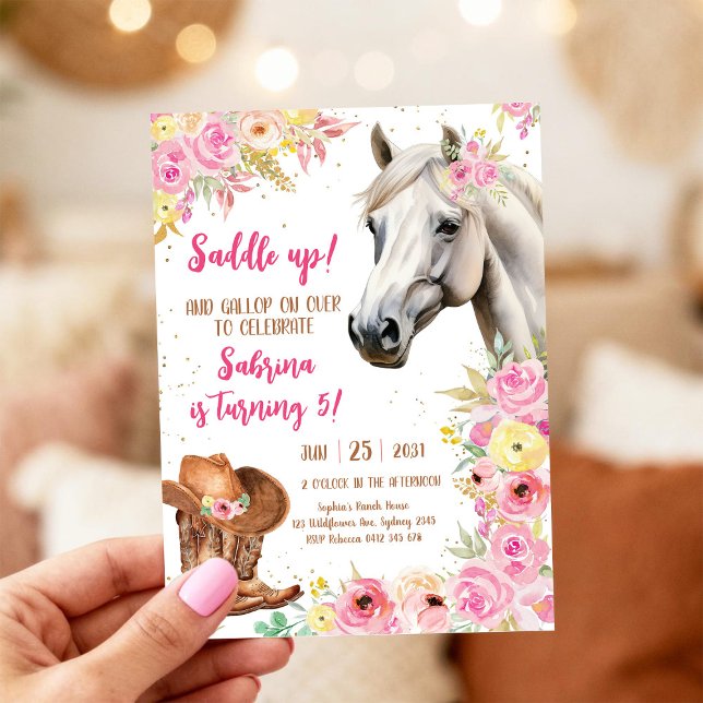 Saddle Up Horse Cowgirl Birthday Invitation Einladung (Von Creator hochgeladen)