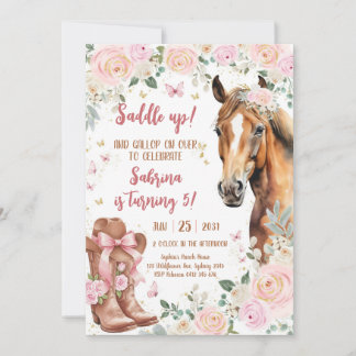Saddle Up Horse Cowgirl Birthday Invitation Einladung
