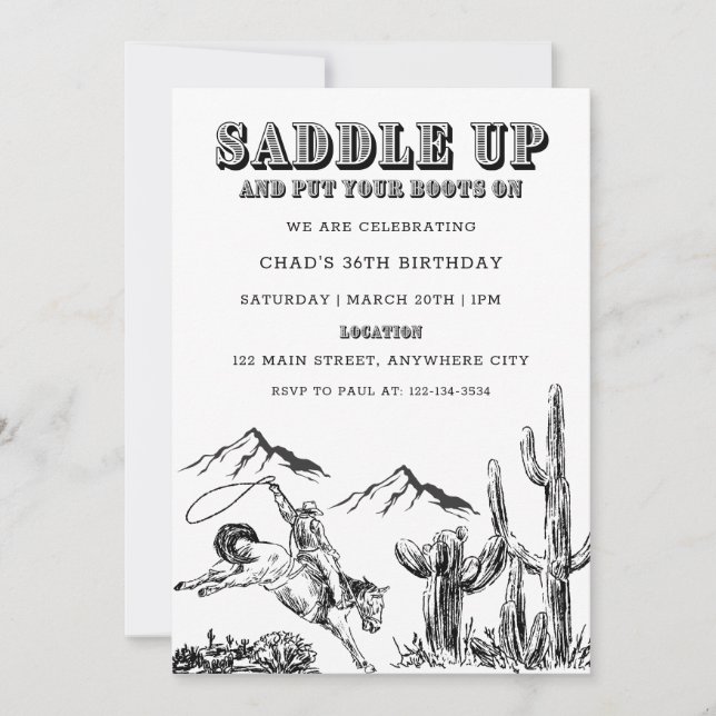 Saddle Up Western Geburtstagsparty Einladung (Vorderseite)