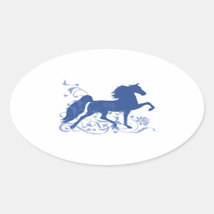 Saddlebred Five Gait Floral Blue Ovaler Aufkleber