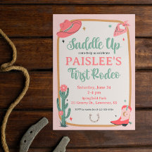 Saddup Girly Cowboy Invitation d'anniversaire