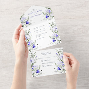 Sade Royal Blue Elfenbeinblütenhochzeit All In One Einladung